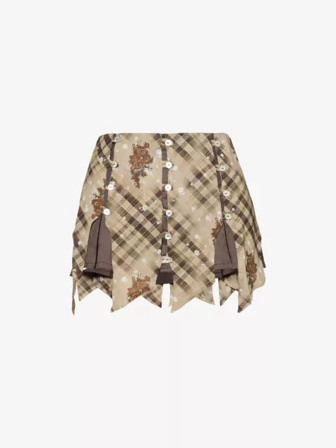 Floral-pattern Low-rise Silk Mini Skirt
