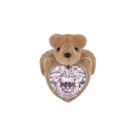 Paradise / Flocked Bear Head Heart Ring