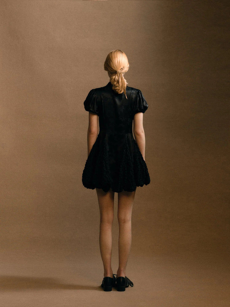 Black Silk Rosebud Dress