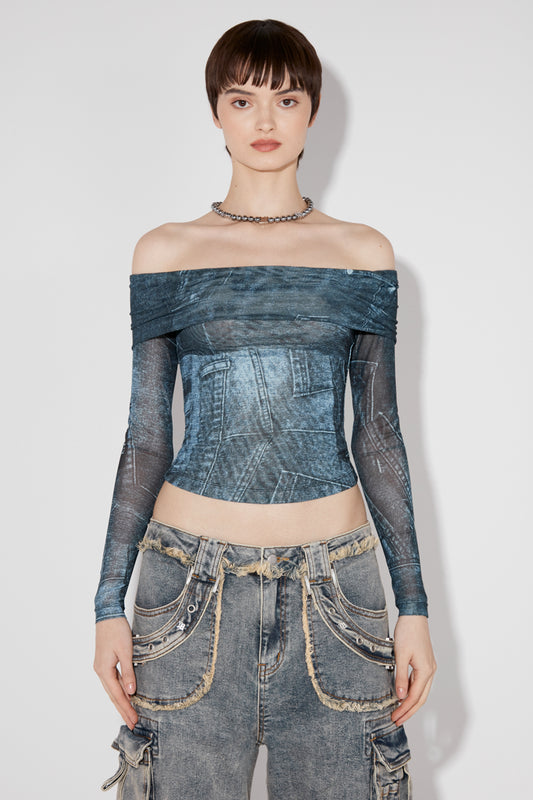 MISBHV X Esther Yu Denim Or Not Mesh Off-Shoulder